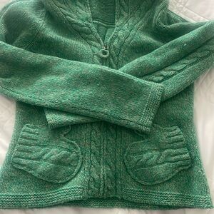 Anthropologie sleeping on snow brand green S cardigan sweater with a hood.